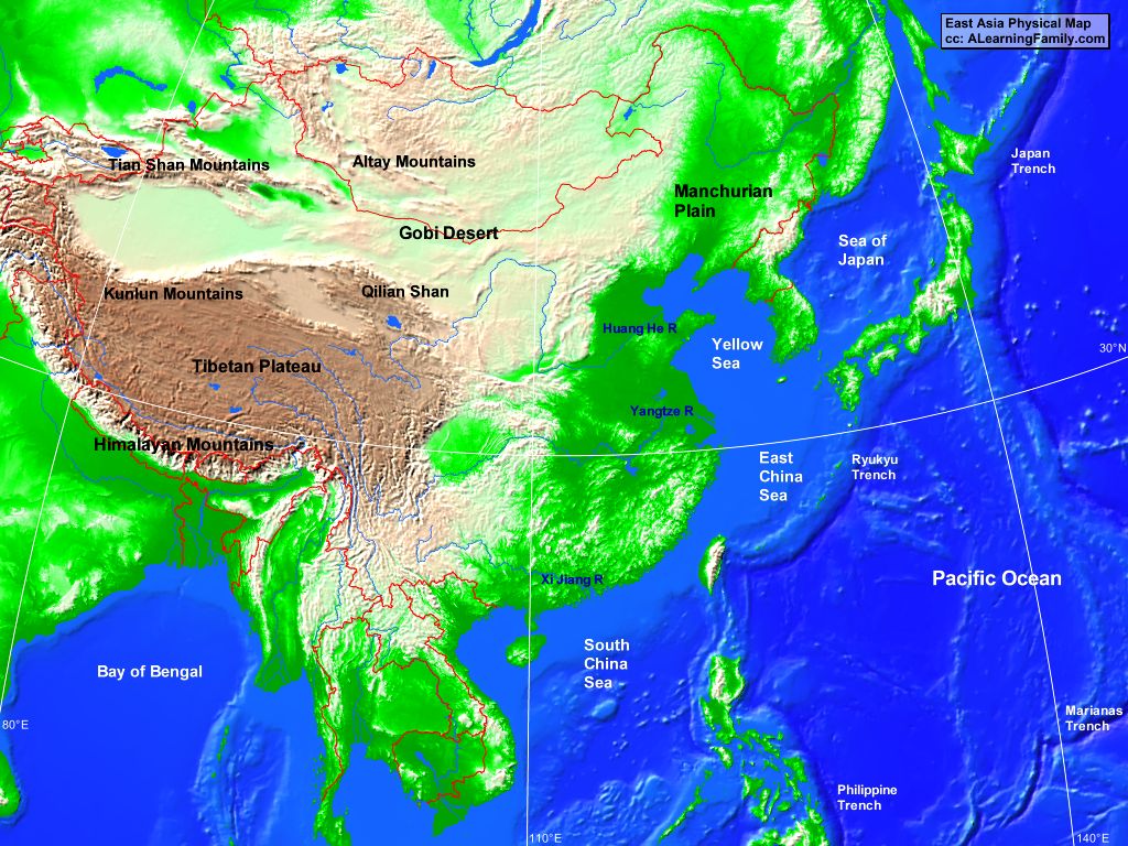 Physical Map Of East Asia