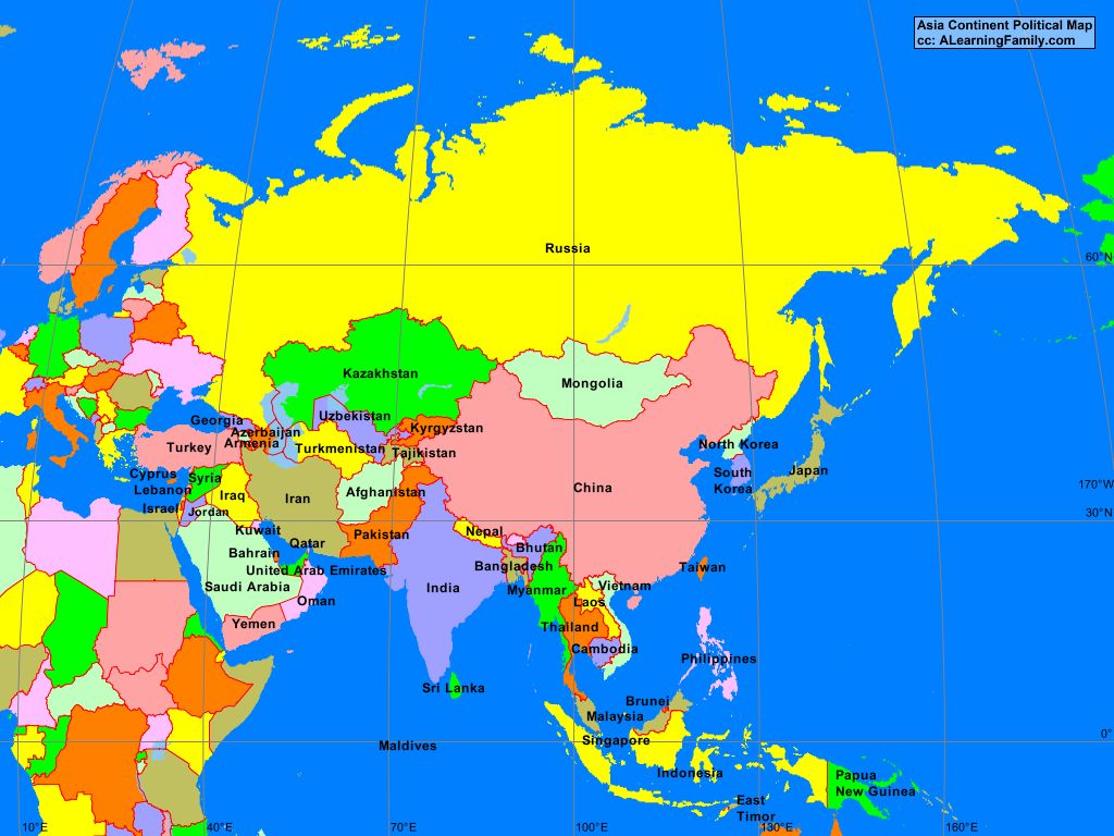 Map Of Asia With Countries Labeled For Kids 