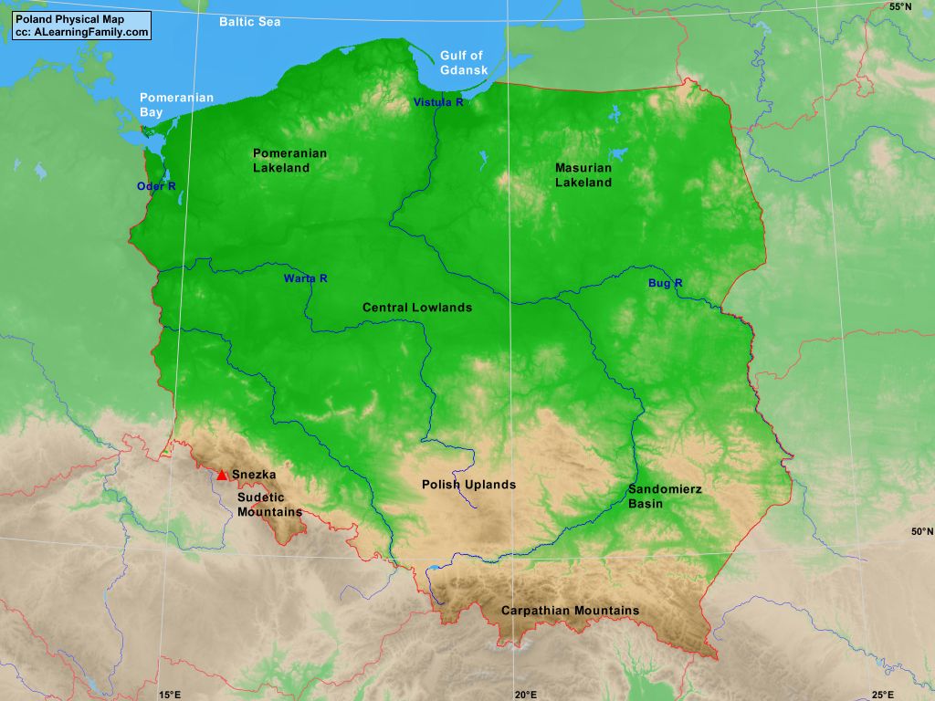 Poland Physical Map - A Learning Family