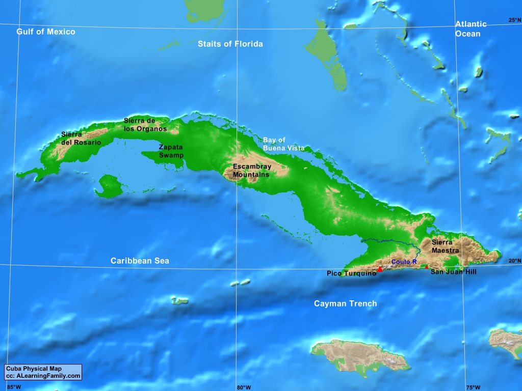 Cuba physical map a learning family