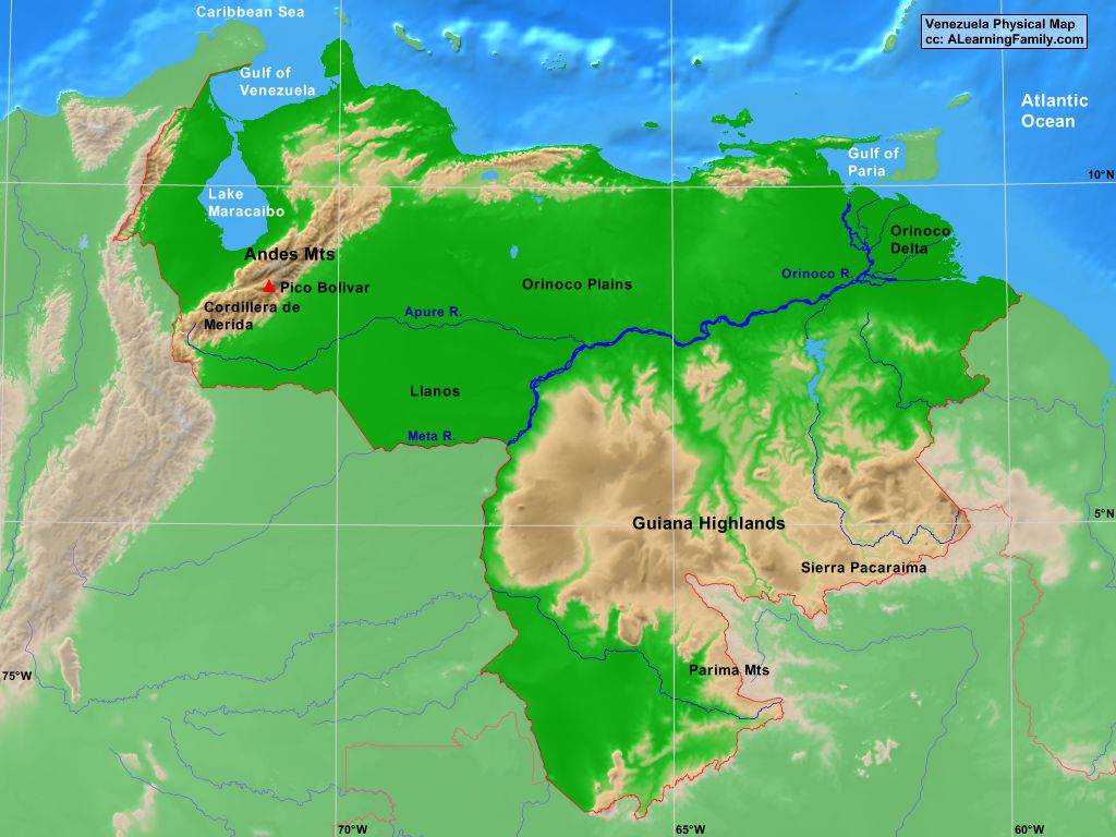 Venezuela Physical Map - A Learning Family